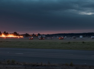 Incendiu violent pe autostrada A31 din Germania: Un Mercedes a ars complet