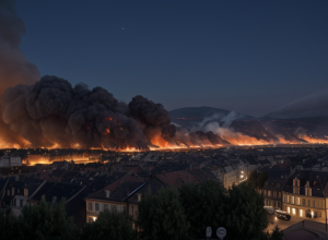 Incendiu major în Germania: Cel puțin cinci case ard în centrul vechi din Villingen-Schwenningen