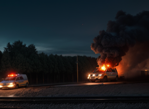 Mașină de poliție incendiată lângă gara principală din Recklinghausen, Germania