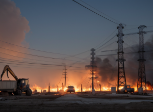 Incendiu la Ludwigsburg, Germania: Excavator a luat foc după contactul cu o linie electrică aeriană