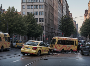 Accident la Darmstadt: Coliziune între mașină și tramvai, doi răniți ușor