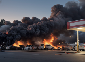 Incident șocant la Hanovra: Bărbat cu topor, arestat de forțele speciale SEK după ce și-a incendiat mașina la benzinărie