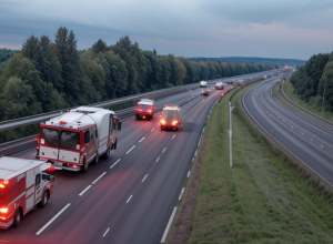 Accident grav pe autostrada A57 din Germania: O mașină s-a răsturnat, autostrada a fost închisă