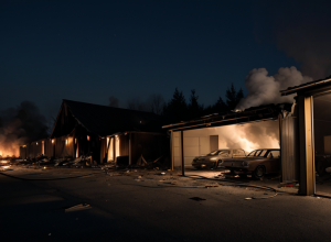 Incendiu puternic în Schwerin, Germania: Două mașini au ars complet într-un garaj, alte trei avariate. Poliția investighează o posibilă incendiere