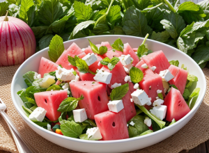 Salată de vară fresh cu pepene roșu și feta: rețetă rapidă cu mentă