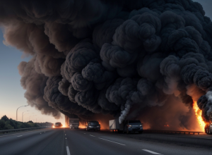 Incendiu major pe autostrada A20 din Germania: un autotren transportor de mașini a ars complet