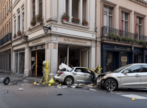 Panică la ieșirea din parcare în Nürnberg: Șoferiță de 84 de ani a intrat cu mașina într-un magazin, un bărbat rănit