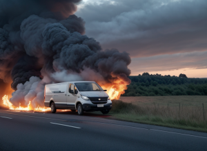 Furgonetă electrică a ars complet pe un drum din Germania: Trafic blocat, pagube de 60.000 de euro