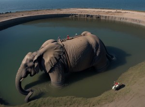 Operațiune masivă de salvare: Un elefant de cinci tone, blocat într-un rezervor de 9 metri adâncime