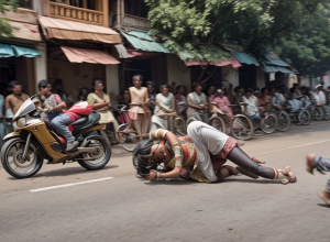 Imagini șocante din India: Un SUV scăpat de sub control era cât pe ce să lovească un copil. A ratat la limită!