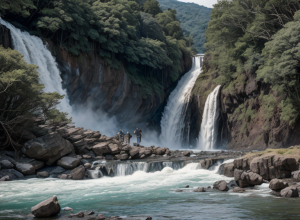 Pericol la abis: Un bărbat prins disperat în râu, la marginea unei cascade gigantice