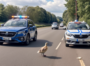 Poliția din Zweibrücken a salvat o familie de gâște rătăcite pe o șosea circulată