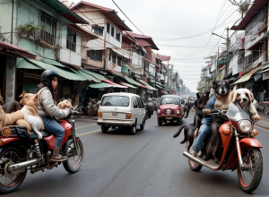 Imagini uluitoare din Thailanda: un pensionar călătorește cu 17 câini pe motocicletă