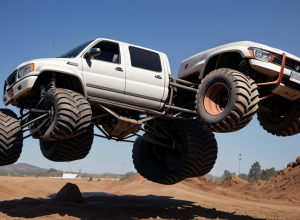 Roata unui monster truck a zburat într-o parcare din Washington și a avariat mașini la un spectacol