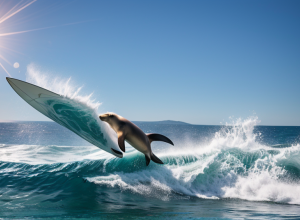 Leul de mare a sărit spectaculos din apă, uimind surferii: O întâlnire neașteptată în ocean