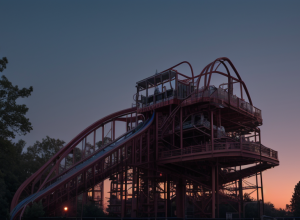 Evacuare de urgență: Pasageri coborâți pe jos de pe un roller coaster blocat la 50 de metri înălțime