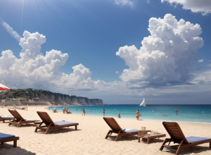 Mini-tornadă pe o plajă mediteraneană: umbrele de soare au zburat prin aer, turiștii au intrat în panică
