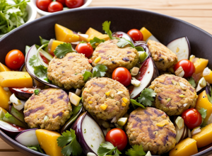 Exotic și Fresh: Salată de Mango și Vinete La Grătar și Clătite Crocante din Cartofi Dulci pentru Vară