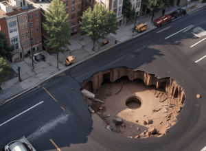 Haos în Bangkok: O groapă uriașă a înghițit o stradă aglomerată