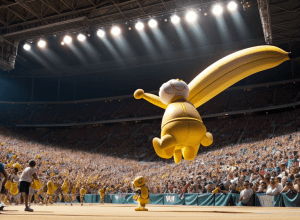 Moment bizar la NFL: Mascota-banană a aruncat un copil la pământ în timpul spectacolului