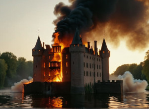 Castelul istoric Hardenberg, vechi de secole, în flăcări: pompierii luptă pentru a salva monumentul