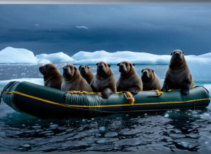 Mii de morse au înconjurat o barcă în largul insulei Ratmanov: Imagini spectaculoase