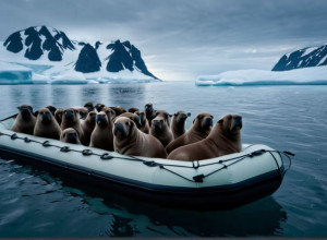 Mii de morse înconjoară o barcă pneumatică lângă Insula Ratmanov: Un spectacol natural impresionant capturat video