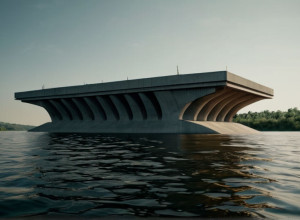 Corp gigantic de beton navighează pe râul Weser: O structură de 22.000 de tone în mișcare