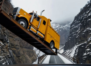 Accident spectaculos în SUA: Cabina unui camion a rămas suspendată la 30 de metri deasupra unui pod