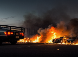 Incendiu la Bremen: Patru mașini, inclusiv vehicule ale poliției, distruse. Arestări efectuate.