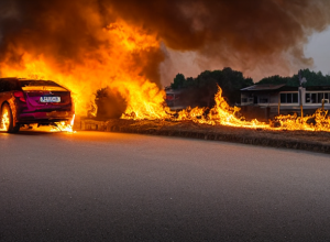 Incendiere Neuendorf: Mercedes distrus complet de flăcări