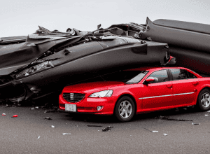 Accident A43: Mașină prinsă între camion și glisiere