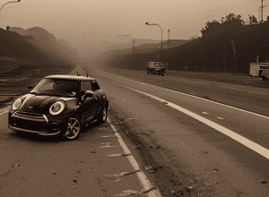 Mini Cooper în flăcări pe Autostrada A1