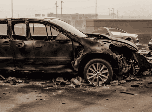 Mașină cuprinsă de flăcări în Augsburg