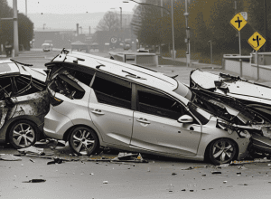 Copil norocos: Accident cu două mașini răsturnate