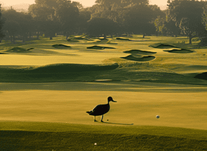 Vizită neașteptată: O rață «birdie» pe terenul de golf