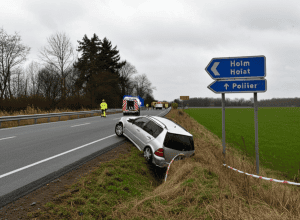 Accident grav pe B431 la Holm: Hamburger (19) lovește mașină și o aruncă în șanț