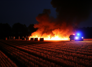 Șofer începător fuge de poliție, baloți de paie incendiați - Știri locale