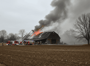 Incendiu la Werne: Pompierii salvează 14 bovine dintr-un hambar
