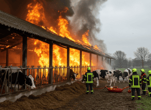 Werne - Pompierii salvează 14 bovine din flăcări