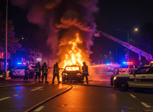 Berlin - Adolescenți incendiază o mașină, poliția intervine