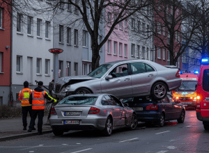 Accident bizar: O senioară «decolează» cu Mercedes-ul