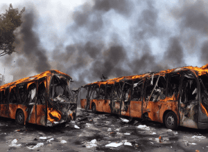 Explozie spectaculoasă: Autobuzul «Isus» cuprins de flăcări explodează