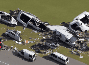 Accident bizar pe A29 - Furgonetă s-a izbit de un avion sport