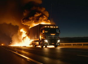 Incendiu devastator pe autostrada A10: Un camion plin cu electronice a ars complet, traficul blocat ore în șir