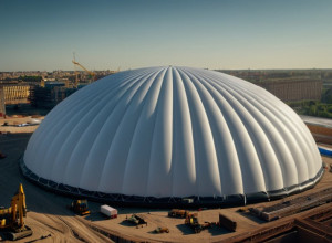 Inovație în construcții: China utilizează cupole gonflabile uriașe pentru a proteja șantierele de praf și zgomot