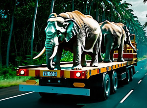 Transport neobișnuit: Elefanți pe un camion în Thailanda