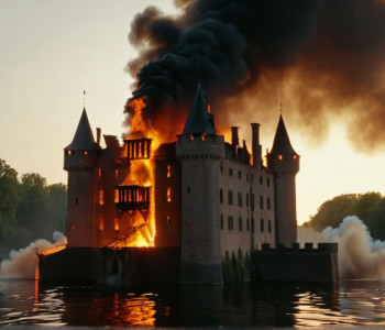 Castelul istoric Hardenberg, vechi de secole, în flăcări: pompierii luptă pentru a salva monumentul