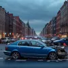 Accident grav în Dortmund: Mașină intrată pe contrasens a lovit vehicule parcate