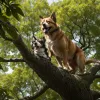 Salvare dramatică în SUA: un câine blocat la 10 metri înălțime, într-un copac